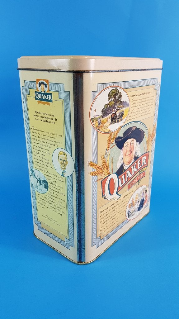 Quaker Ontbijtgranen blik, vintage, 24x11x11 cm. 7A7, Ophalen of Verzenden, Gebruikt, Koek(jes)