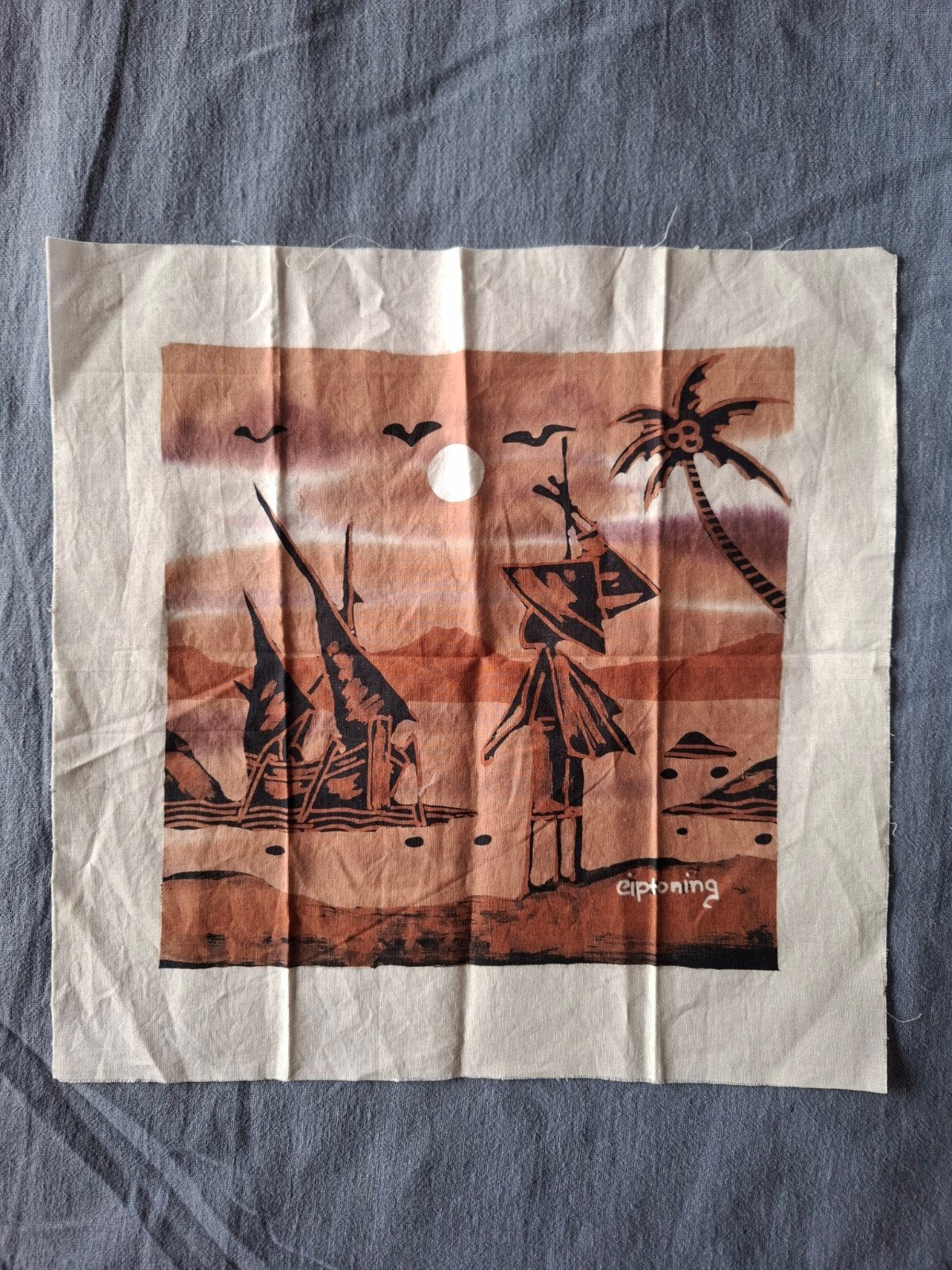Vintage Ciptoning Batik kunstwerk. Indonesisch. 29x30 cm., Antiek en Kunst, Bruin, Geschilderd, Ophalen of Verzenden, Indonesië