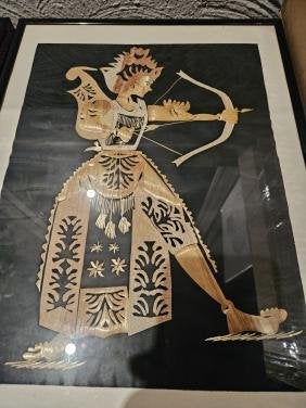 Set van 2 ingelijste kunstwerken: Boogschutters Indonesië, Ophalen of Verzenden