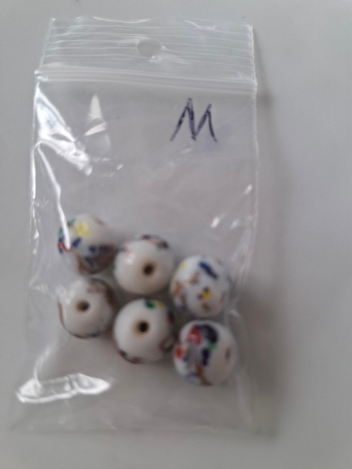 6 stuks 10 mm lampwork glaskralen wit rood blauw kralen, Kraal, -, -, Nieuw