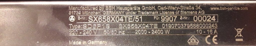 Siemens vaatwasser SX658X04TE/51, Ophalen, Gebruikt, Minder dan 10 liter, Inbouw