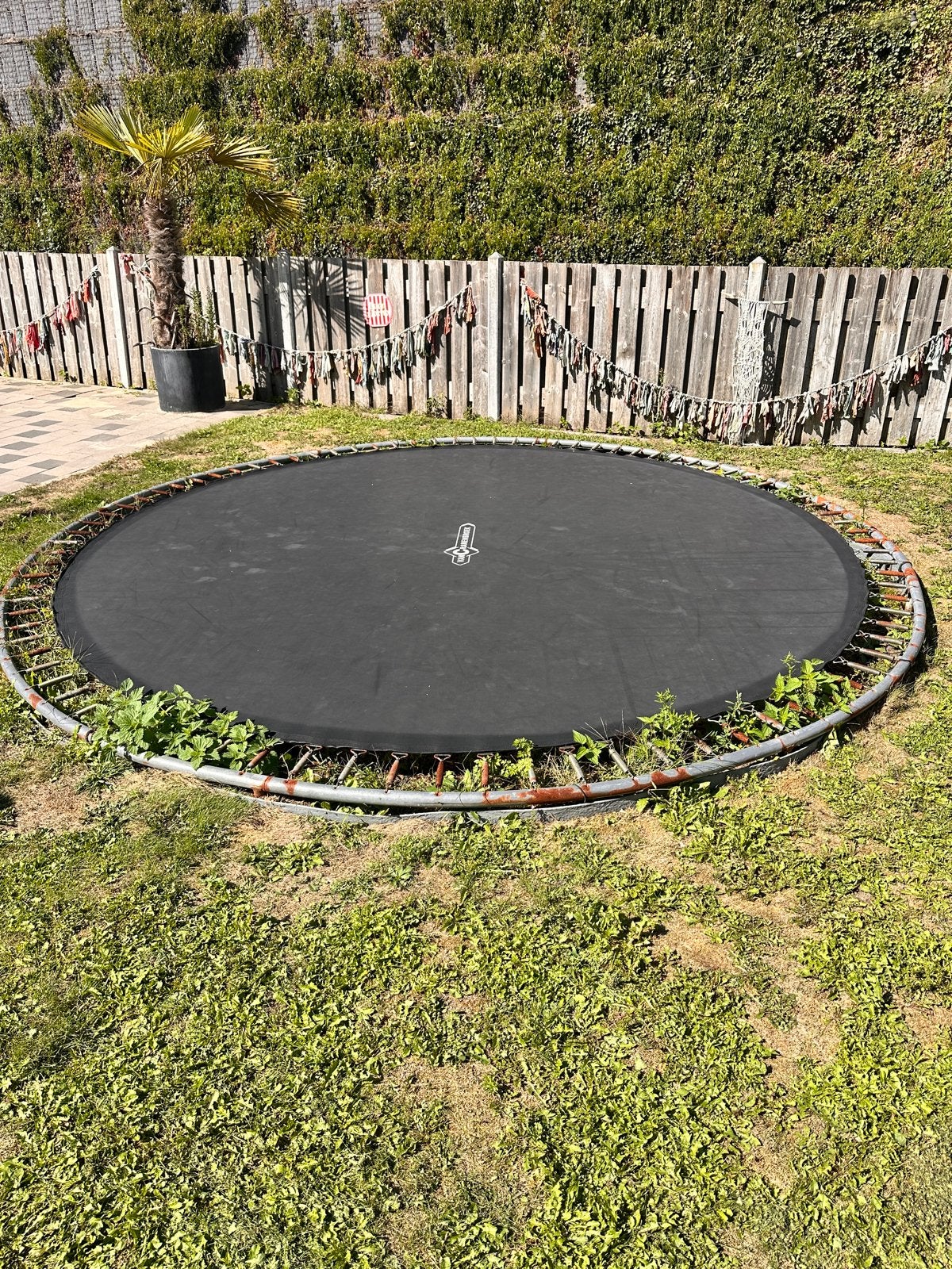 Ingegraven trampoline 427cm - Goede staat, Ophalen, Gebruikt