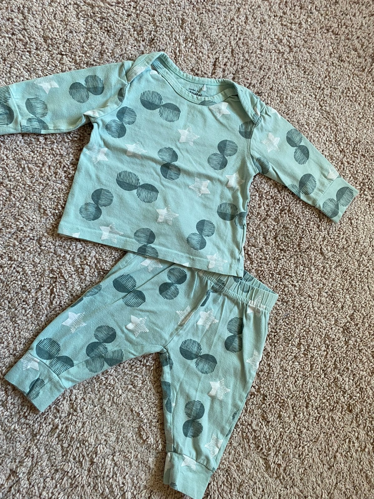 Prenatal groene sterren pyjama maat 68, Kinderen en Baby's, Babykleding | Maat 68, Ophalen of Verzenden, Zo goed als nieuw, Jongetje