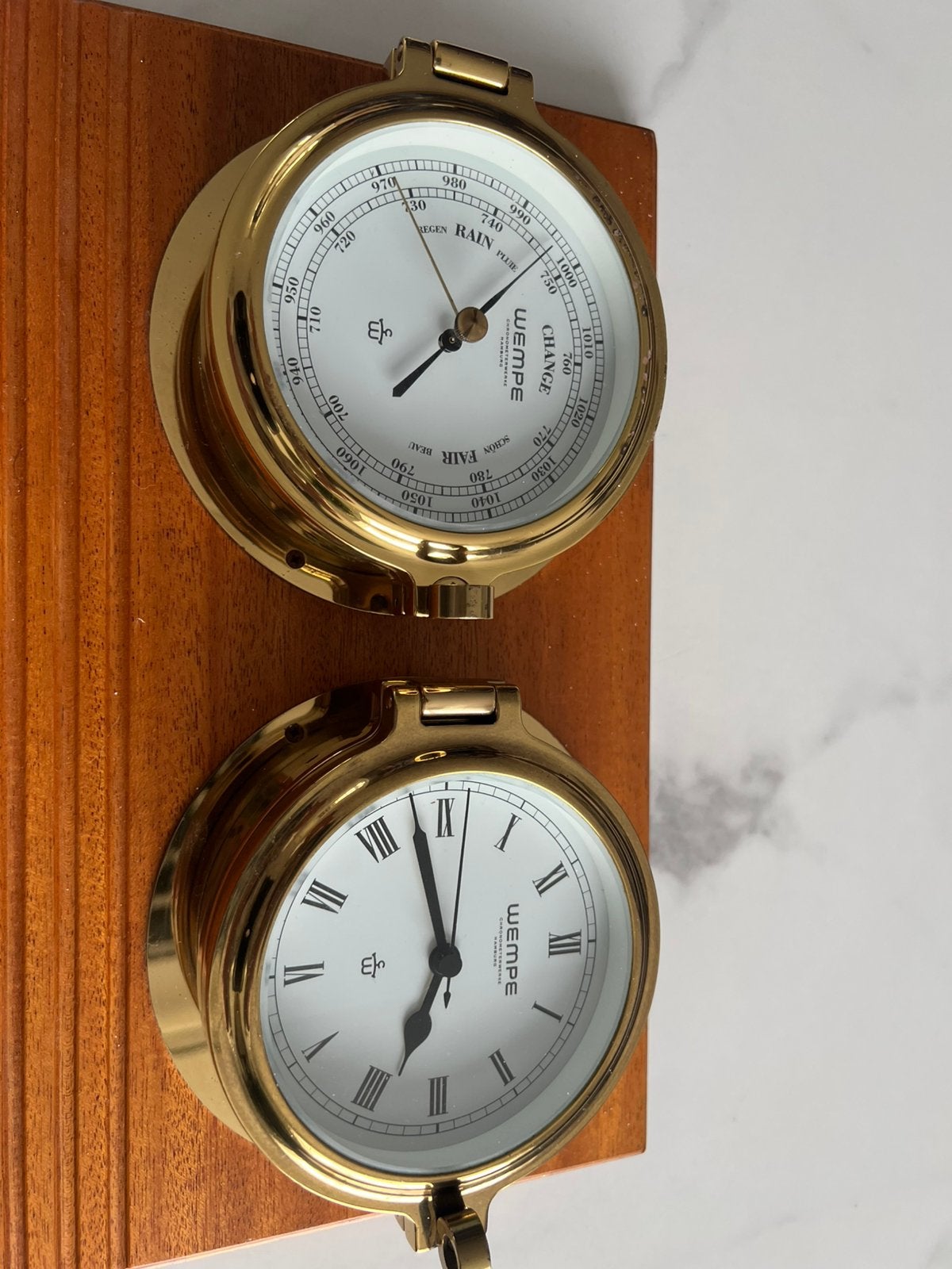 Wempe scheepsklok & barometer set 120 mm – Messing, Ophalen
