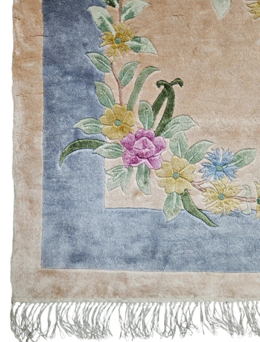 Handmade oriental Silk carpet floral China NEW 93x152cm, Persian, Perzisch, vintage, oosters, hype, Crème, Www.hypepopup.nl, Zo goed als nieuw