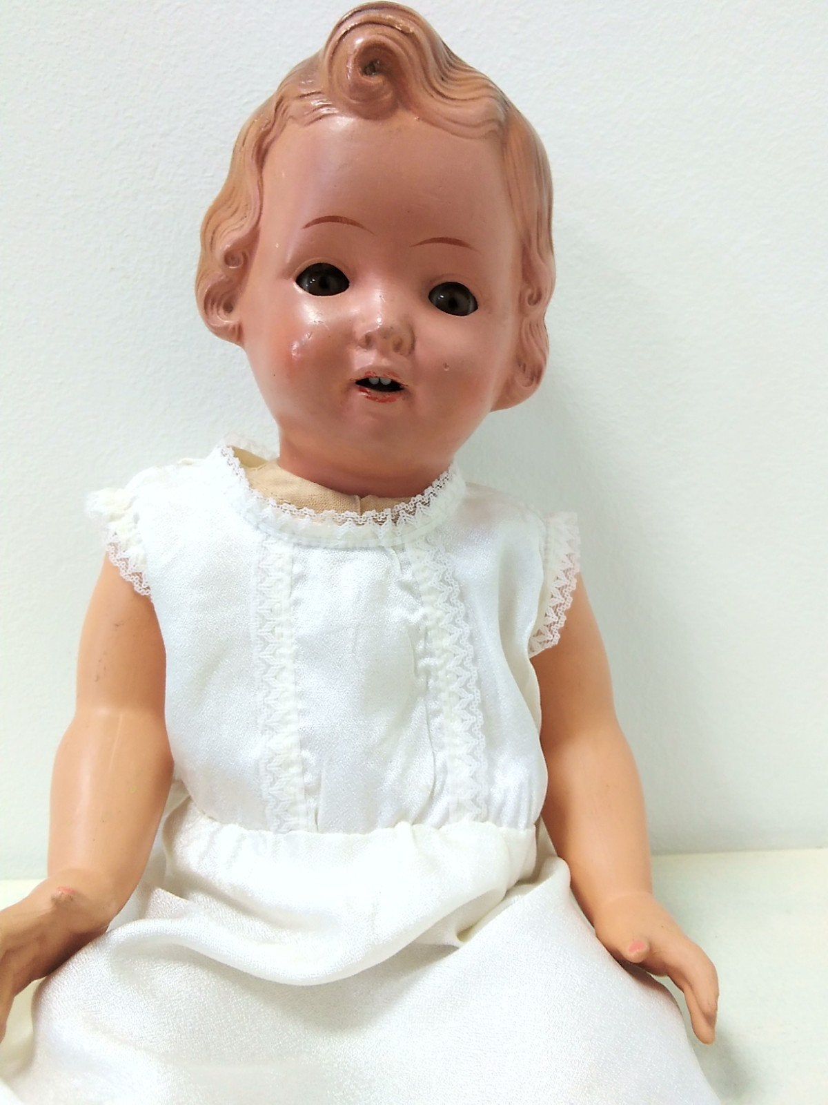 Antieke gemerkte pop, vintage verzamelobject, Verzamelen, Ophalen of Verzenden, Gebruikt, Pop