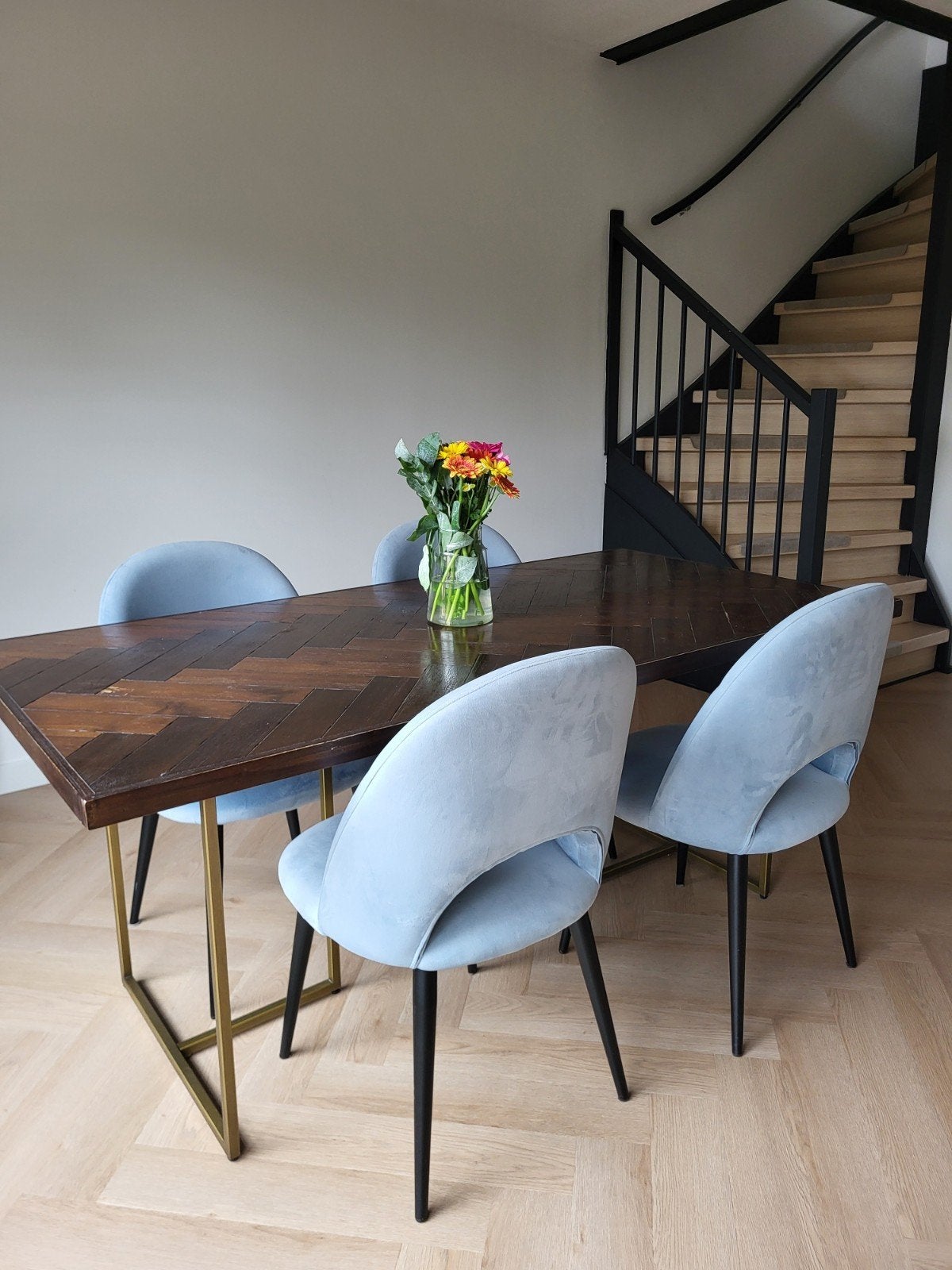 Eettafel met stoelen en salontafel set, Gebruikt, Modern, Industrieel, 50 tot 100 cm, 150 tot 200 cm