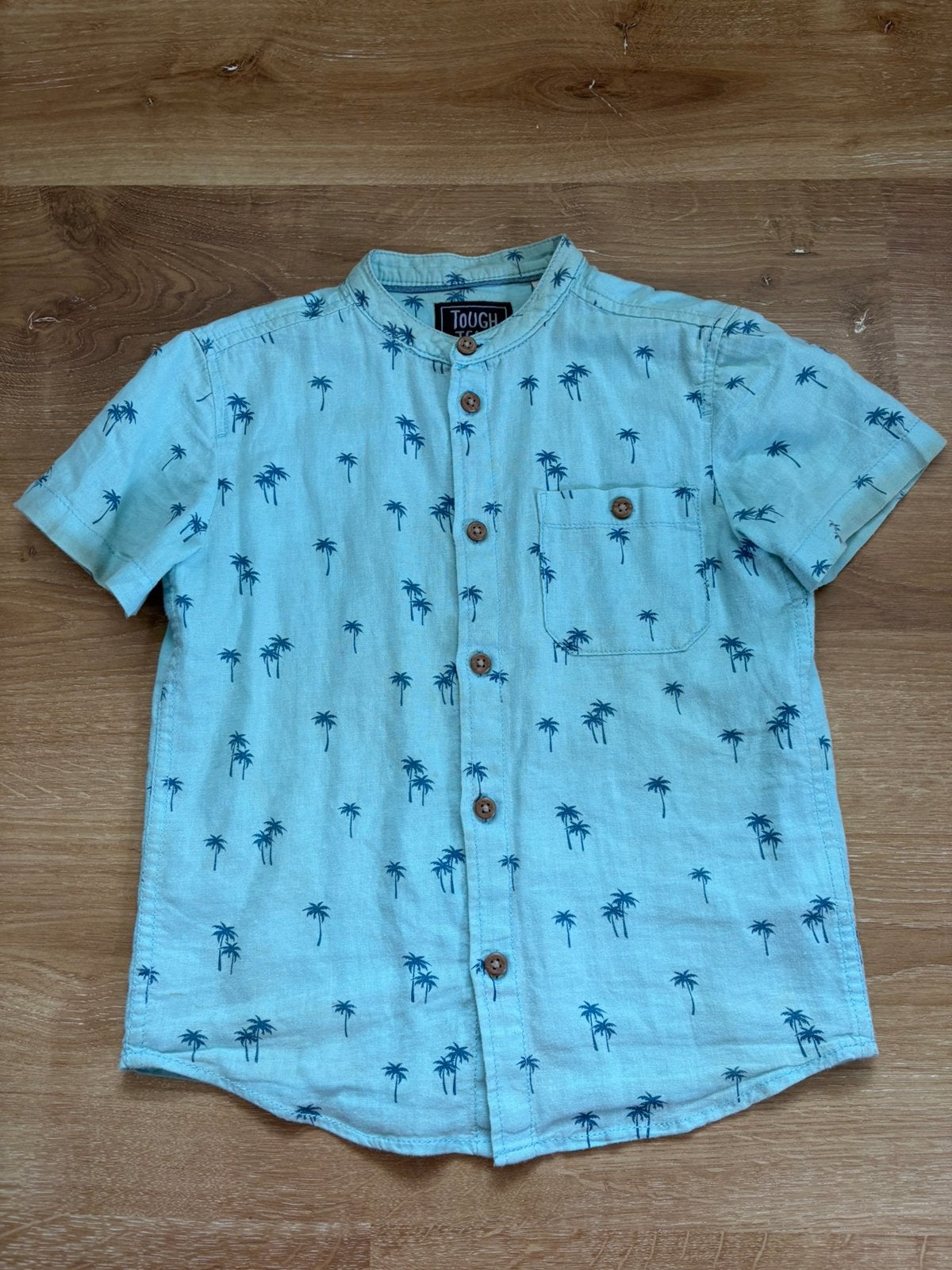 Overhemd korte mouw blauw palmbomen maat 122, Kinderen en Baby's, Kinderkleding | Maat 122, Ophalen of Verzenden, Overhemd of Blouse