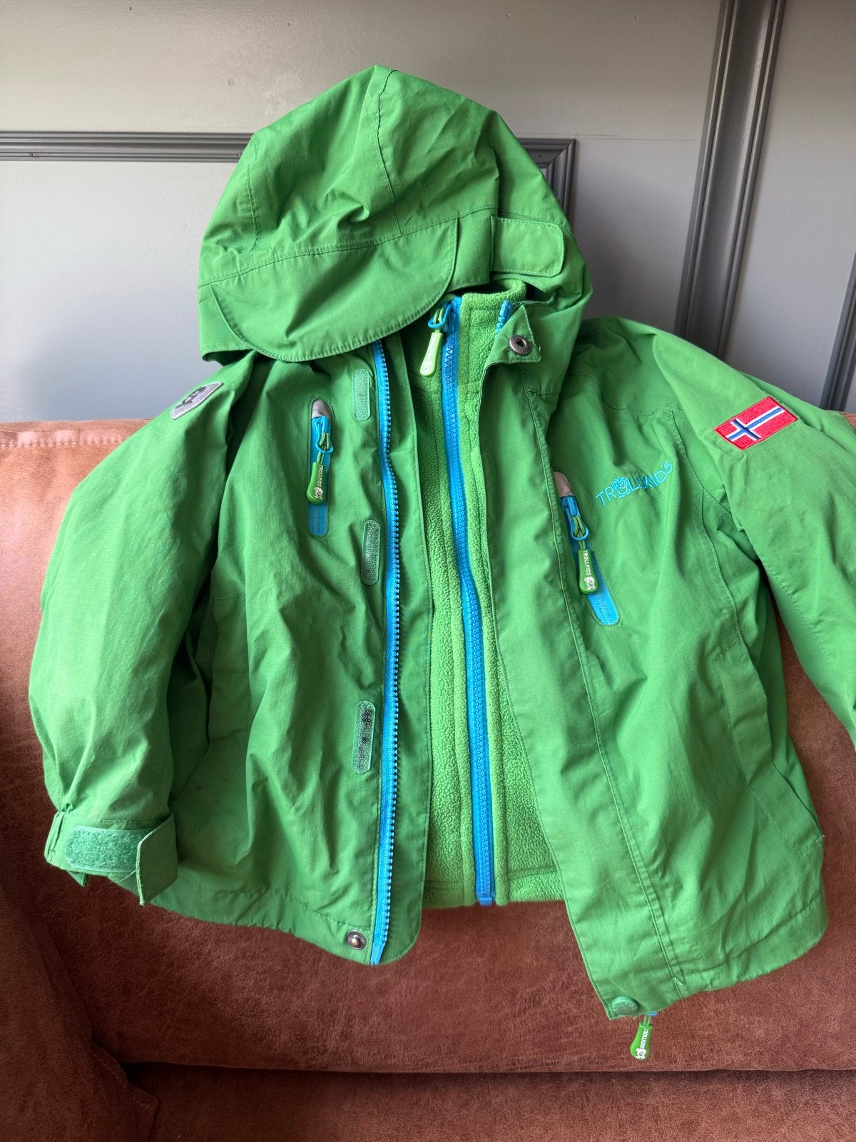 Trollkids 3-in-1 jas groen/blauw maat 104 valt als 110, Ophalen of Verzenden, Gebruikt, Jongen of Meisje, Jas