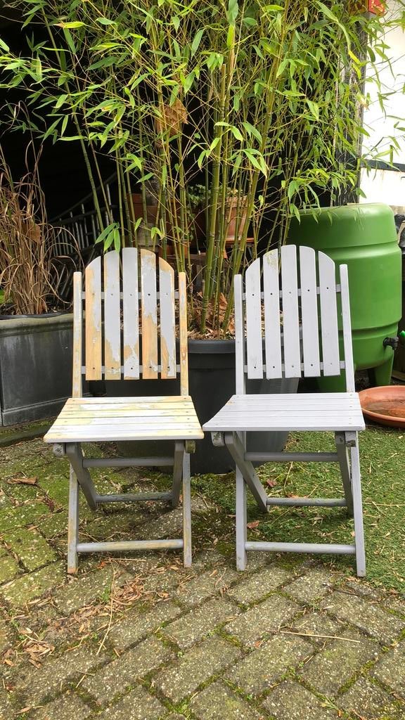 2 houten klapstoeltjes, Tuin en Terras, Ophalen, Gebruikt