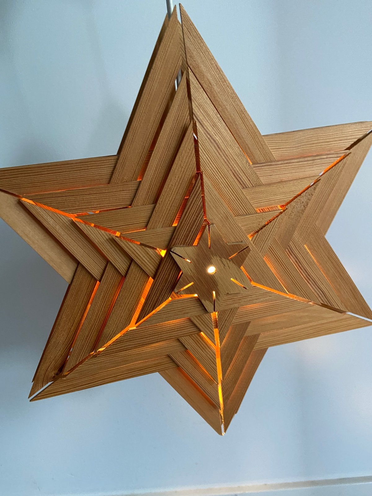 Vintage houten kerstster lamp retro hout lang snoer kerst, Diversen, Ophalen of Verzenden, Zo goed als nieuw