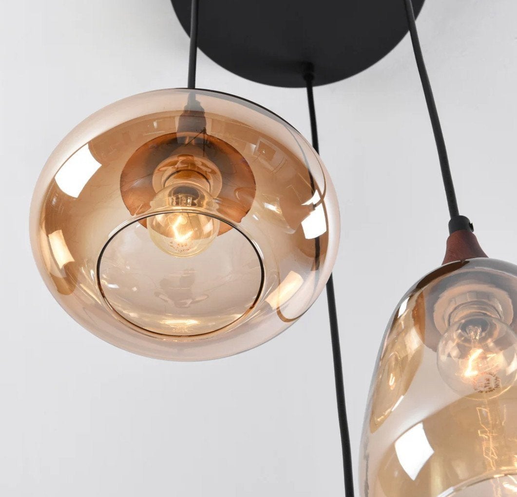 5 licht Amber hanglamp, Ophalen, Nieuw, Glas