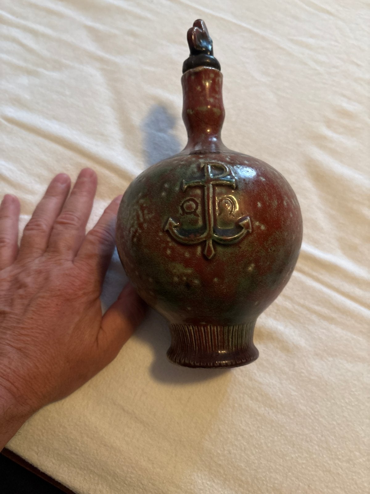 Vintage Perignem keramieken fles met stop - België, Antiek en Kunst, Ophalen of Verzenden