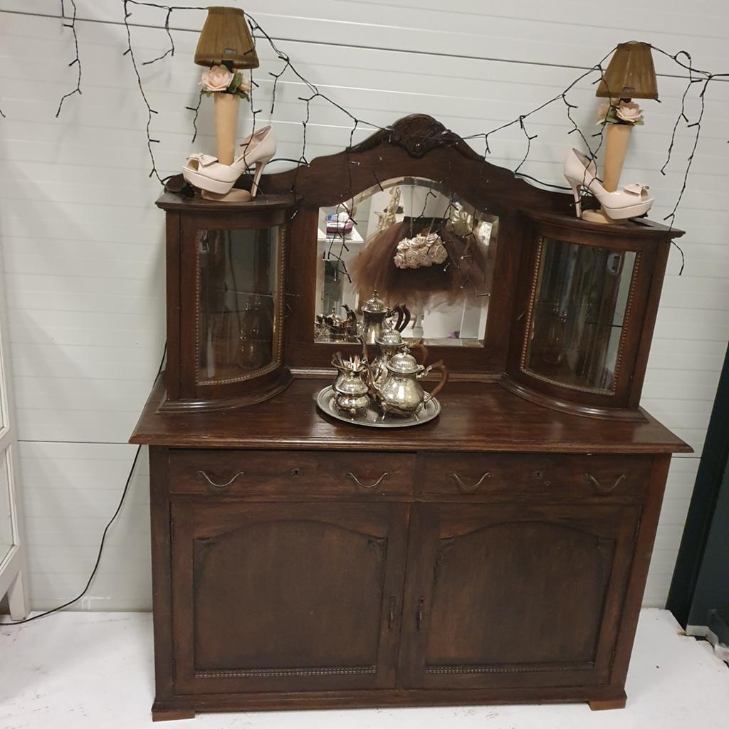 Vintage dressoir met spiegel en vitrines, Antiek en Kunst, Ophalen