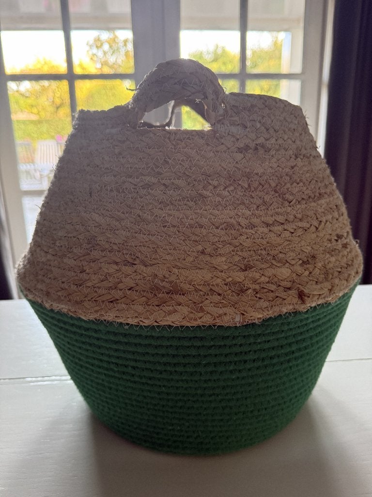 rieten mand, Ophalen, Met handvatten, Gebruikt, Rond