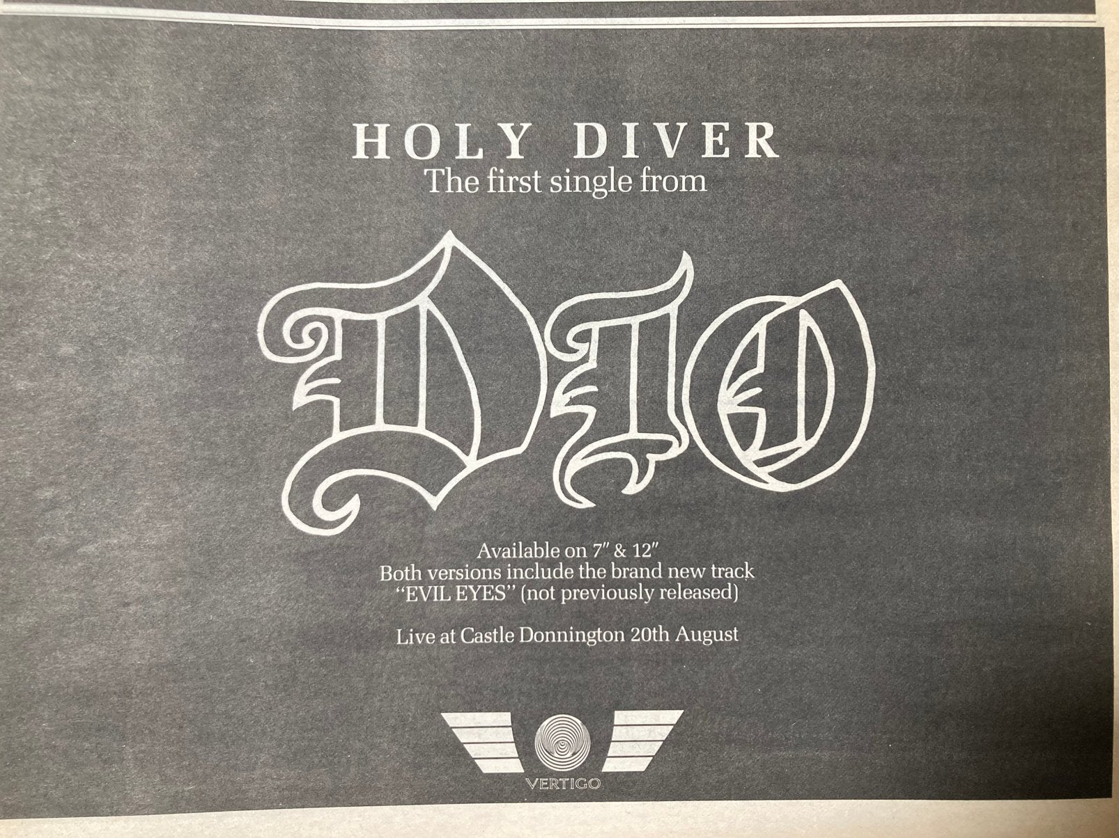 Paginagrote A4 advertentie DIO Holy Diver release, Ophalen of Verzenden, Zo goed als nieuw