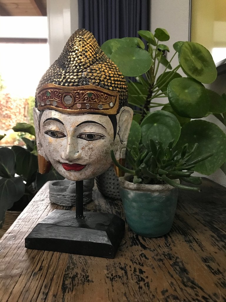 Boeddha houtsnijwerk masker oosters indonesie, Huis en Inrichting, Verburgt Vintage, Nieuw, Ophalen of Verzenden, Hout
