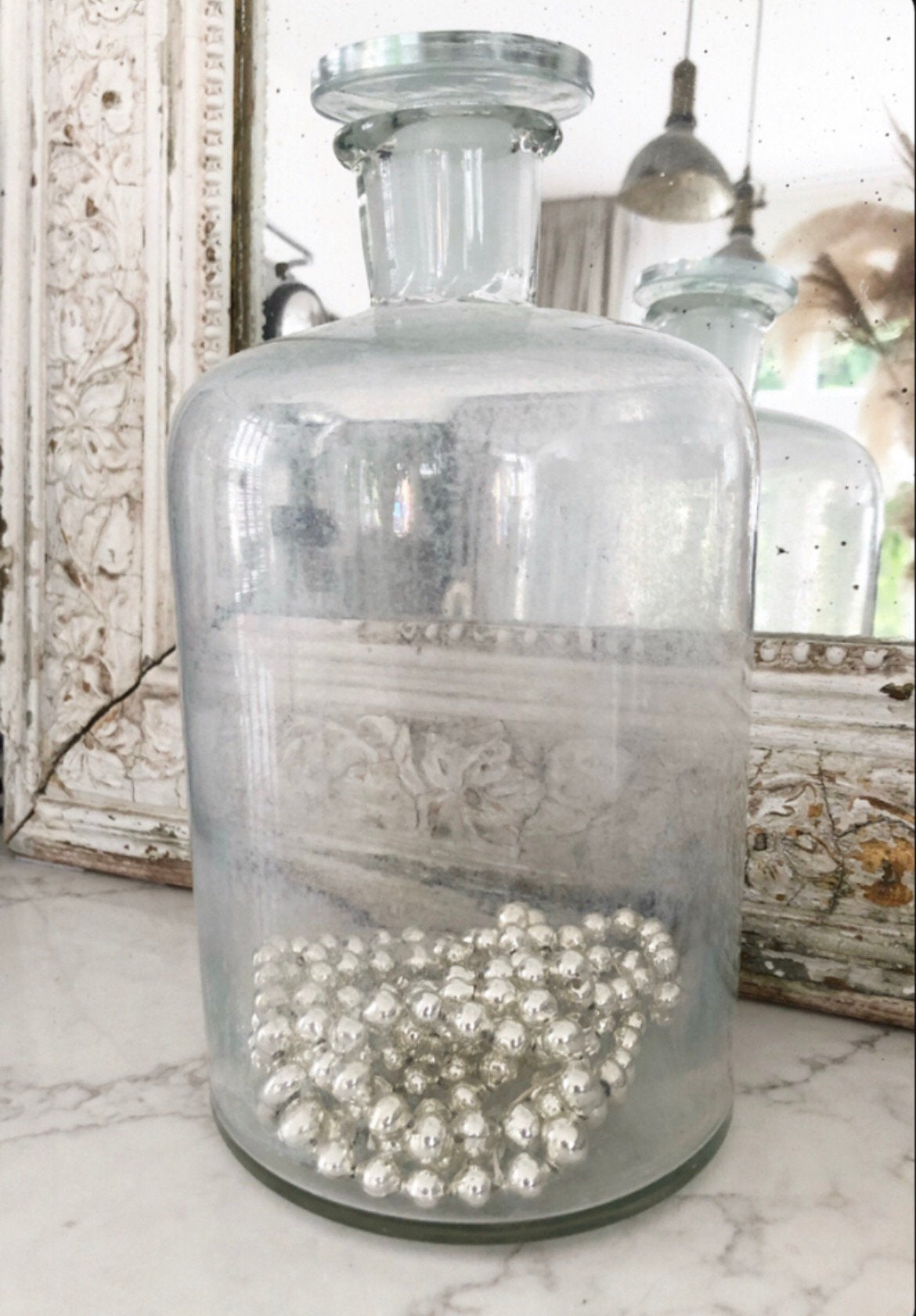 😍XL😍Antieke grote apothekerspot glas zilver zilverglas pot, Antiek en Kunst, Ophalen of Verzenden