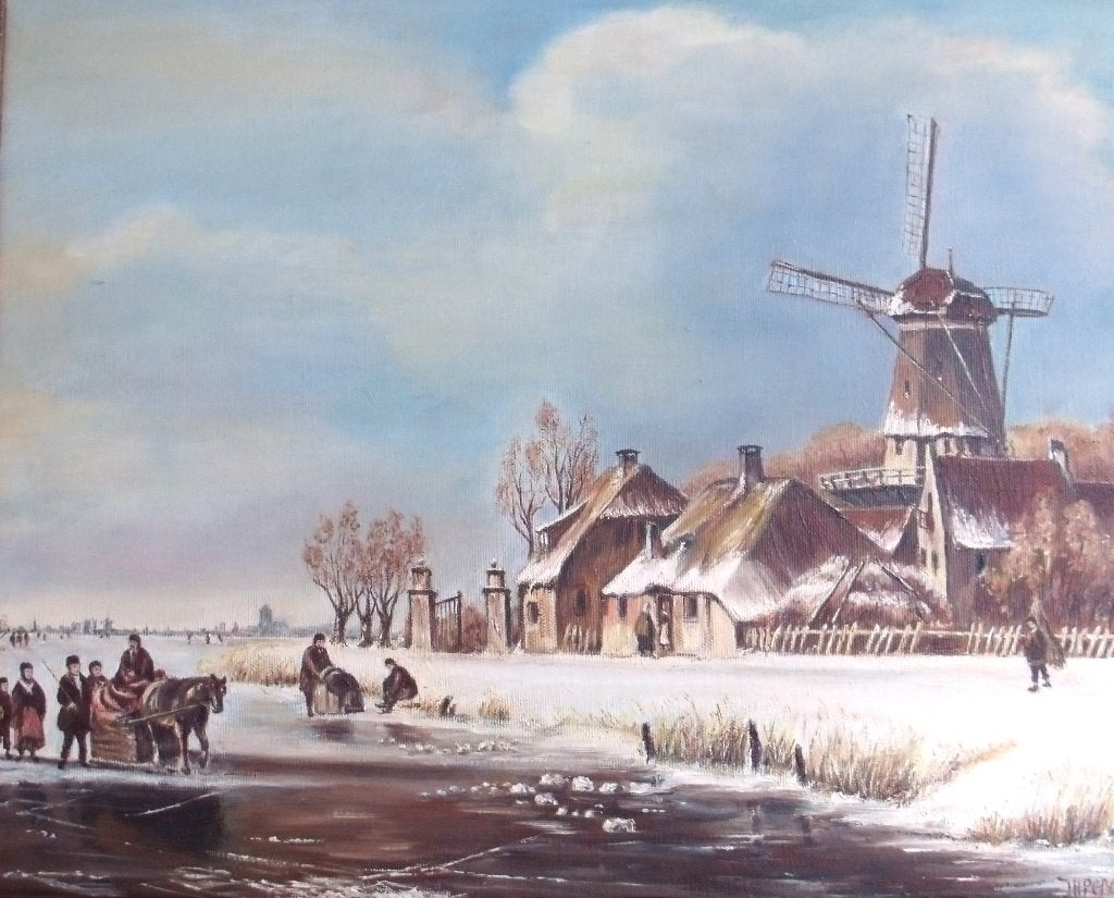 J.H. Pepers -  (??) - IJslandschap met arrenslee - olieverf, Ophalen