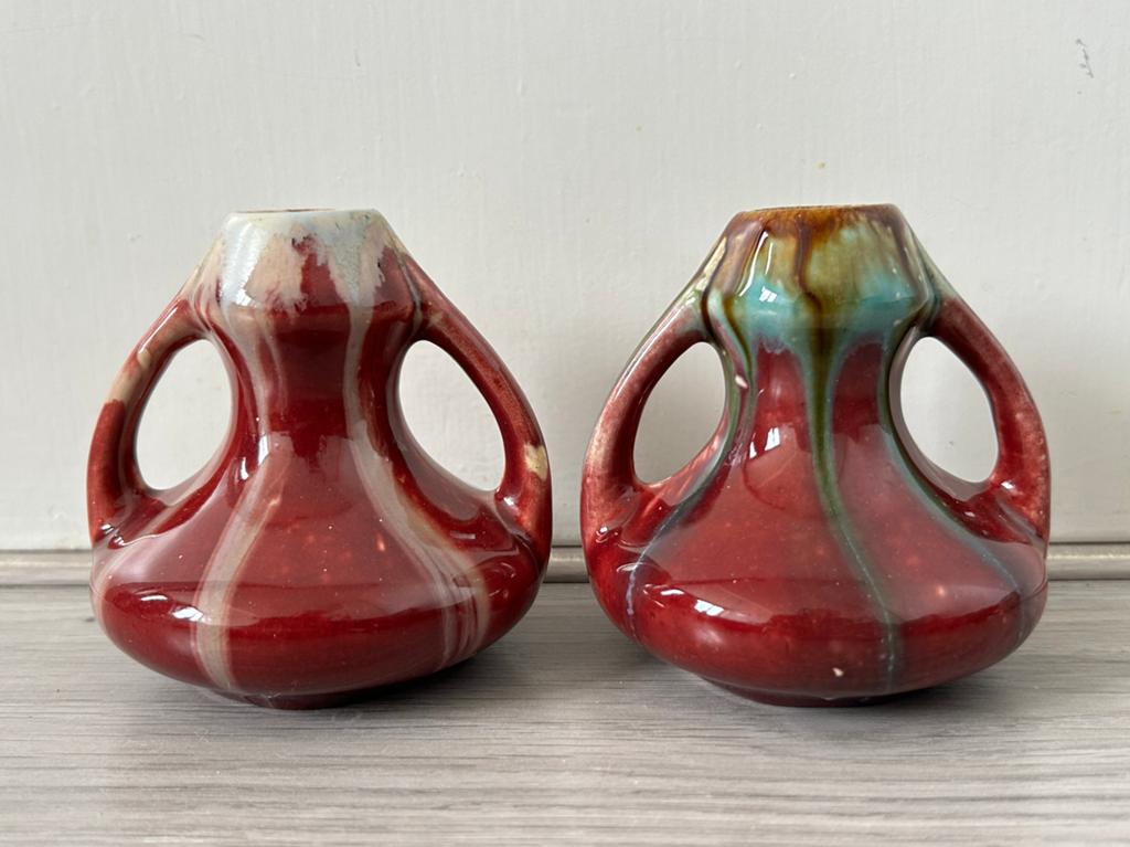 Faiencerie de Thulin set Art Nouveau vaasjes 1920's, Ophalen of Verzenden