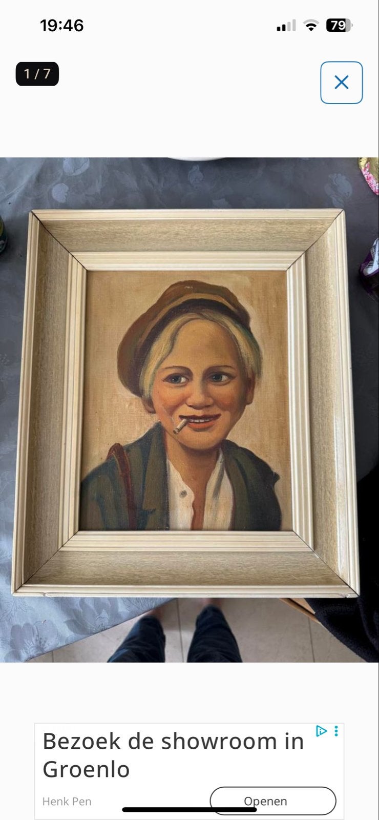 Vintage Schilderij: Lachende Jongen met Sigaret, Ophalen of Verzenden