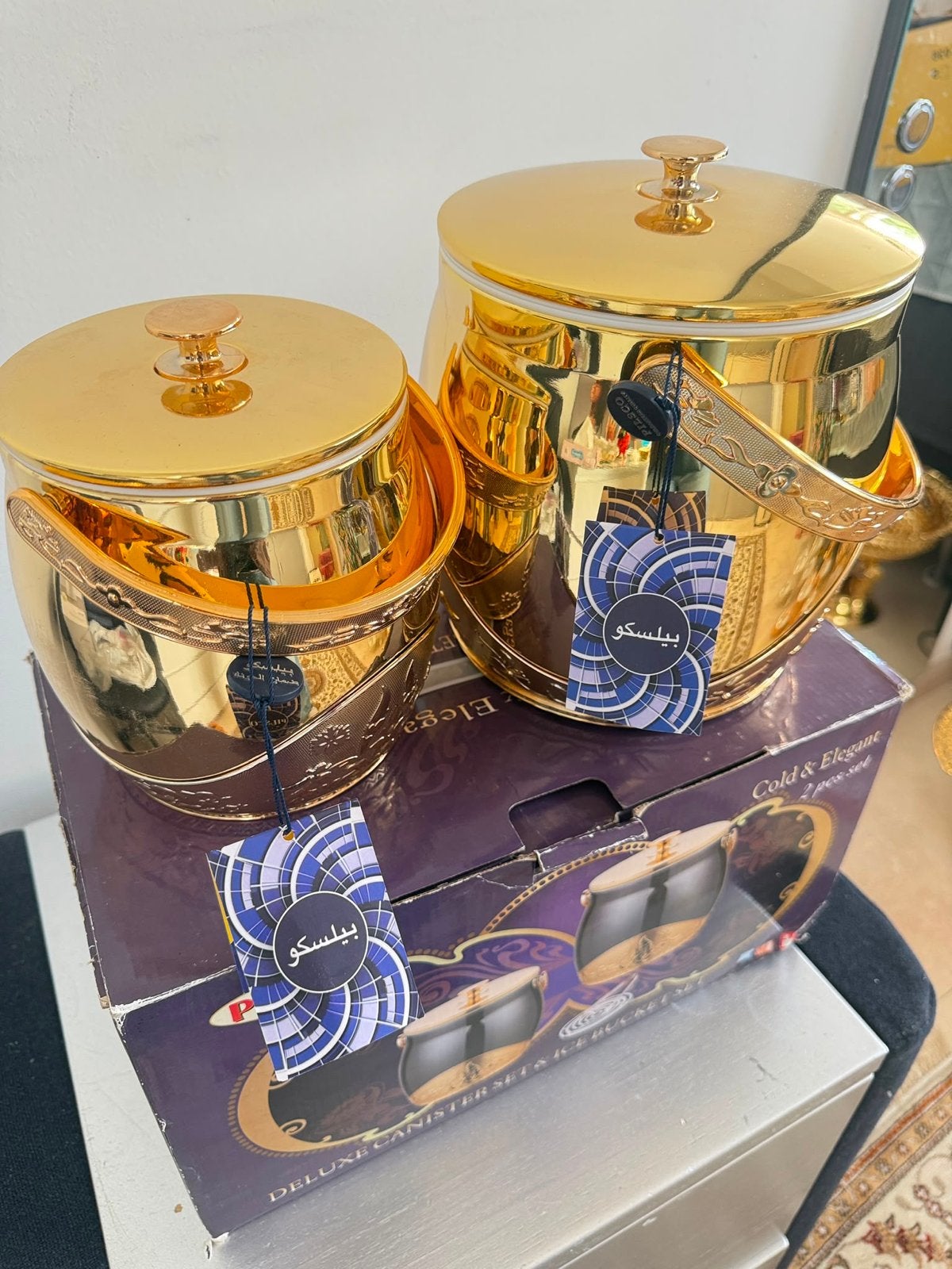 Luxe gouden ijsemmer set (2 stuks) - Nieuw in doos, Flessenkoeler, Goud, Nieuw, Ophalen of Verzenden
