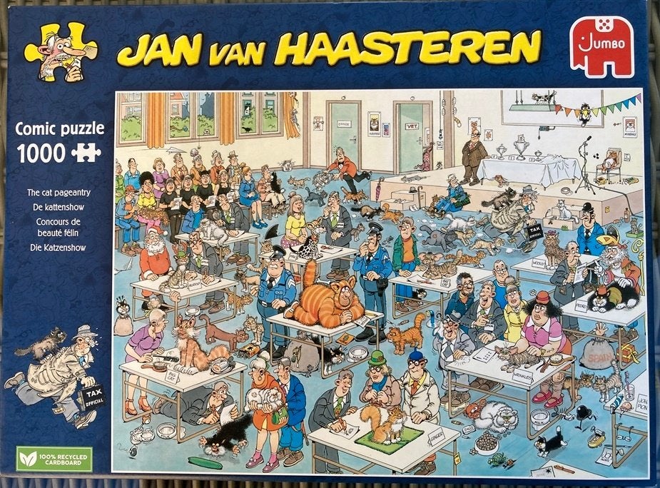 PUZZEL JAN VAN HAASTEREN DE KATTENSHOW 1000 STUKJES, Ophalen of Verzenden, 500 t/m 1500 stukjes, Zo goed als nieuw, Legpuzzel