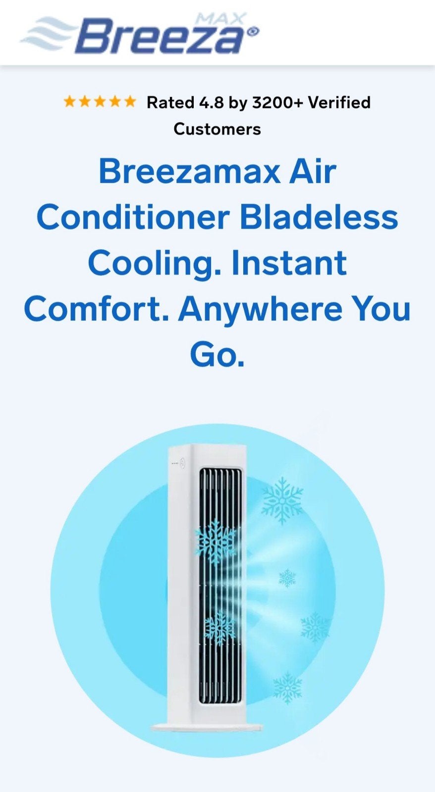 BreezaMax Draadloze Bladeless Ventilator - Stil & Krachtig, Tafel- of Grondventilator, Minder dan 60 m³, Ventileren, Nieuw