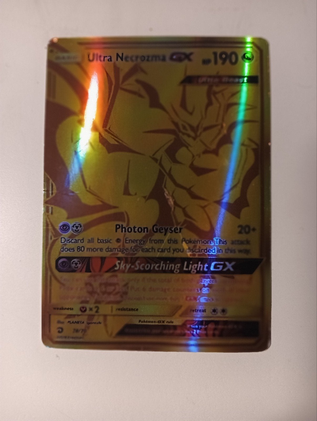 Pokémon Ultra Necrozma GX Gouden Kaart Secret Rare, Ophalen of Verzenden, Zo goed als nieuw, Losse kaart, Foil