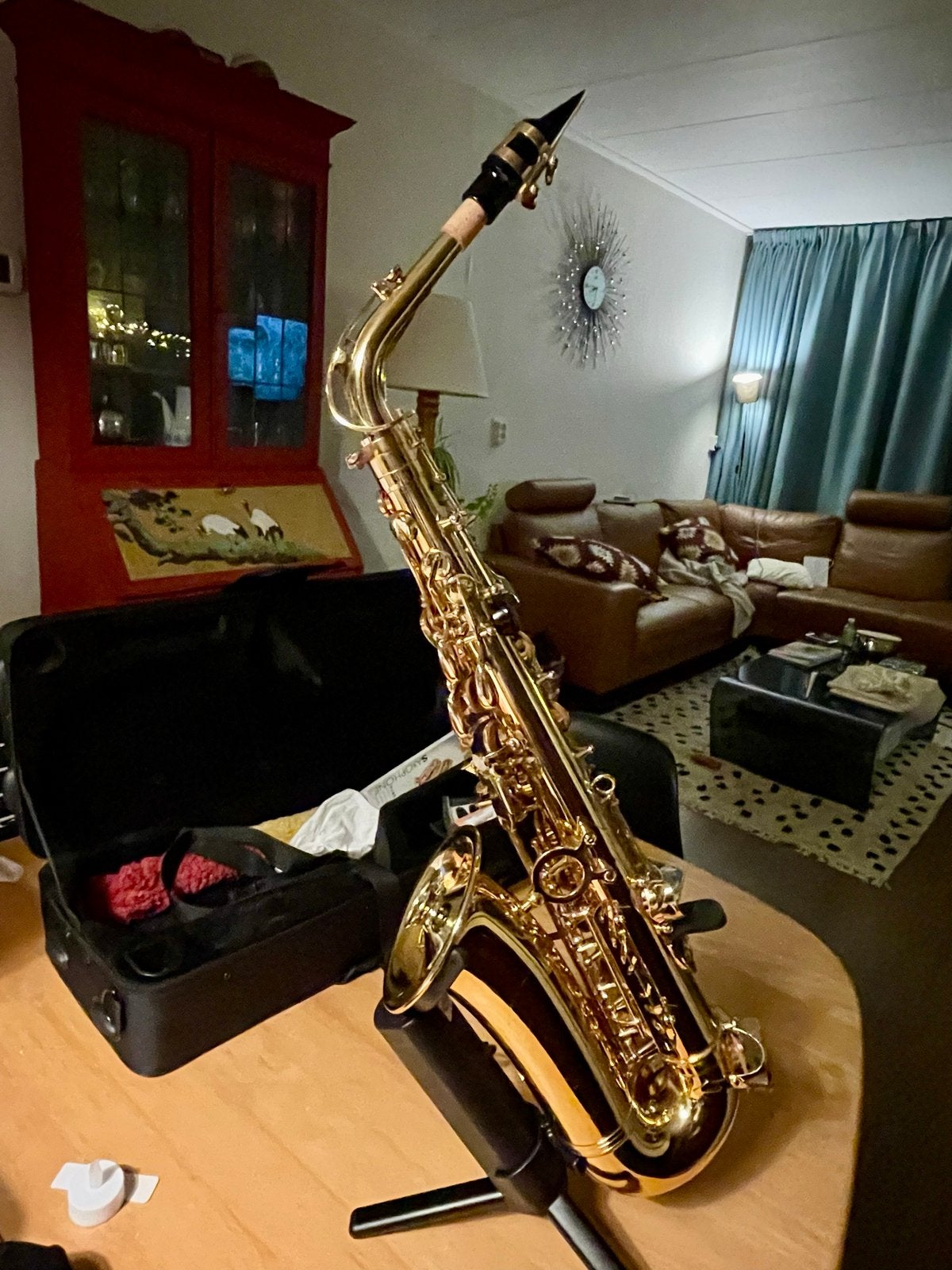 saxofoon zgan met standaard, Muziek en Instrumenten, Ophalen of Verzenden, Zo goed als nieuw, Alt, Met koffer