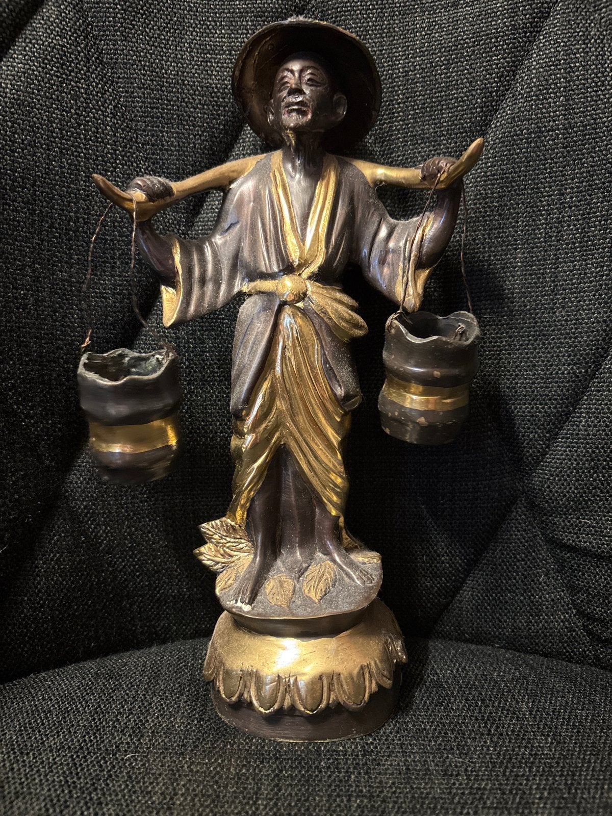 Vintage Bronzen Beeld: Aziatische Waterdrager, Ophalen of Verzenden, 20 - 50 cm, Beeld, Klassiek