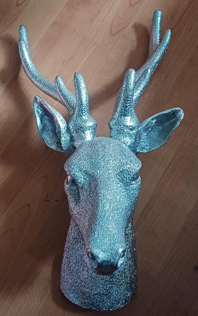 Zilveren Hertenkop Wanddecoratie - Modern & Stijlvol, Huis en Inrichting, Woonaccessoires | Overige, Gebruikt, Overige materialen