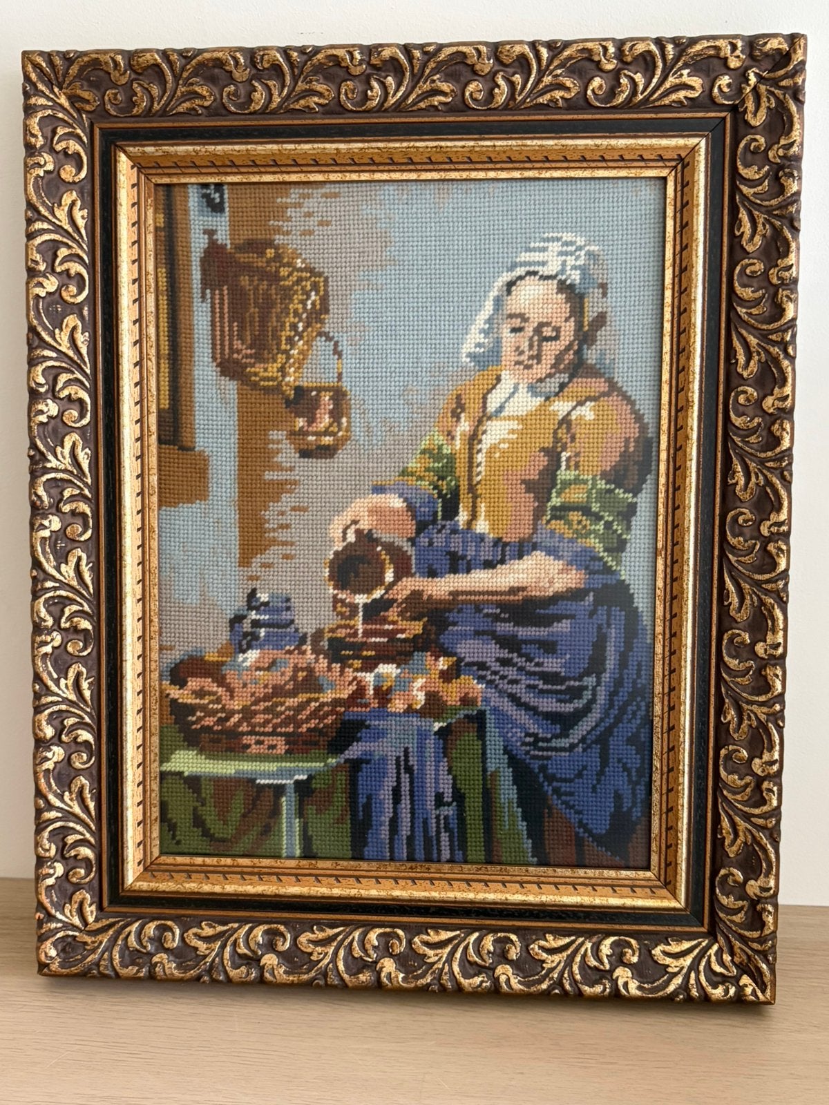 Mooi schilderij met prachtige lijst geborduurd, Ophalen of Verzenden