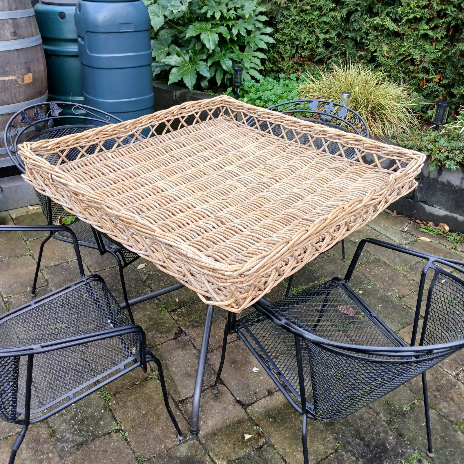 Rotan dienblad 94x94 cm, Huis en Inrichting, Ophalen, Gebruikt, Beige, Landelijk