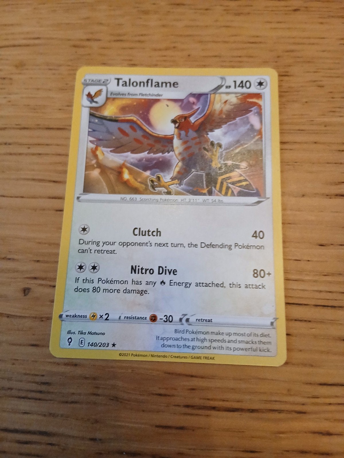 Talonflame Pokémon Kaart 140/203 - Zo goed als nieuw, Ophalen of Verzenden, Zo goed als nieuw, Losse kaart