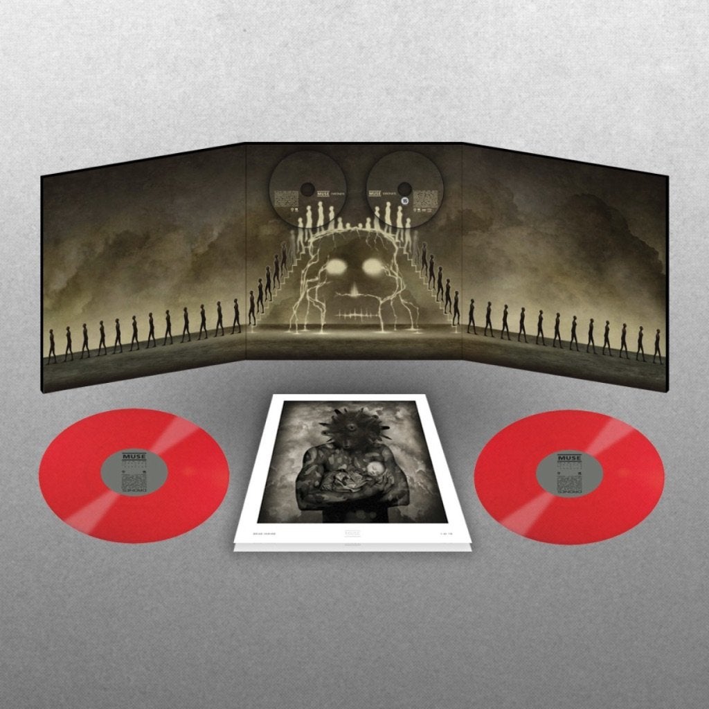 Cd+2LP+Dvd Box Set Muse Drones met 2 Lithos RED Vinyl NIEUW, Ophalen of Verzenden, Nieuw in verpakking, Progressive