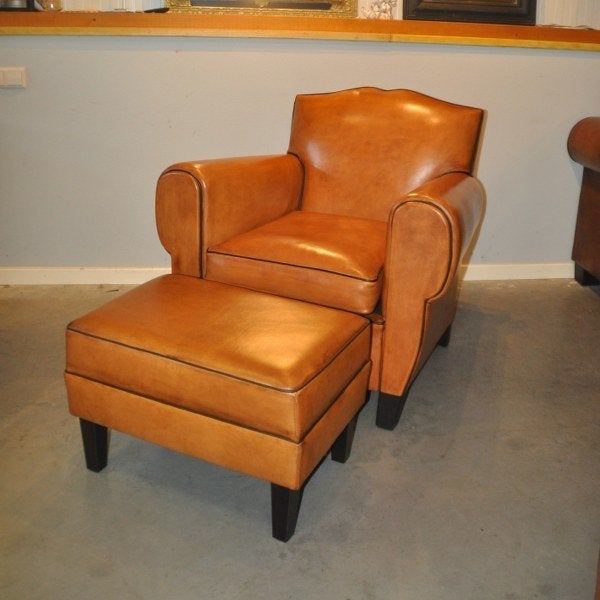 Nieuwe Art Deco schapenleren fauteuil, Huis en Inrichting, Fauteuils, Ophalen, Nieuw, 50 tot 75 cm, Leer