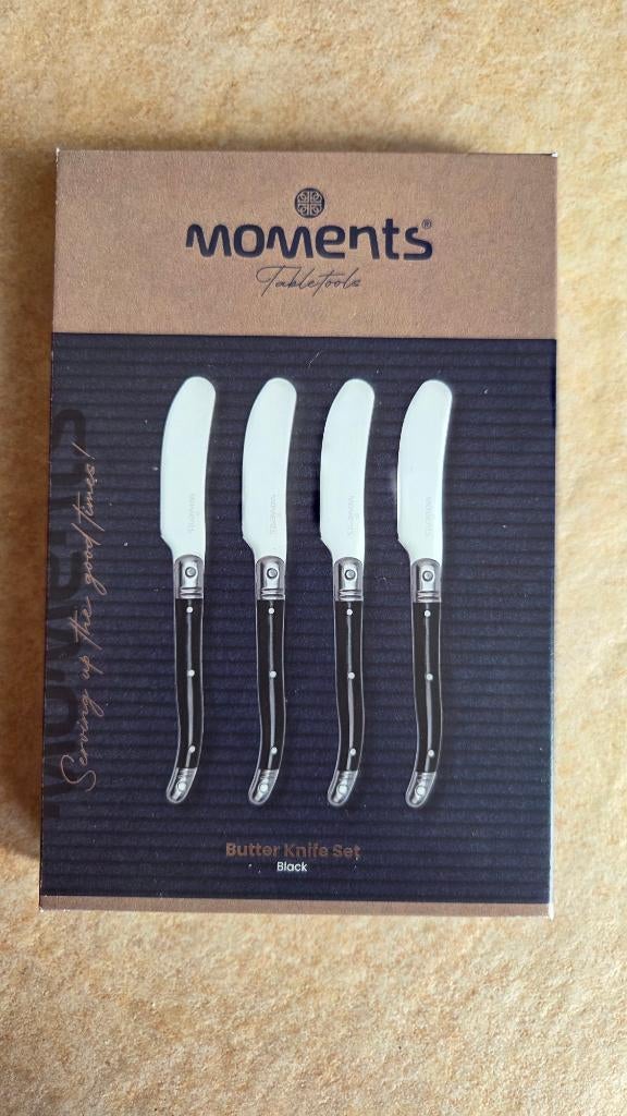 Moments Botermes set 4 stuks zwart, Nieuw, Ophalen of Verzenden, Rvs of Chroom, Vaatwasserbestendig