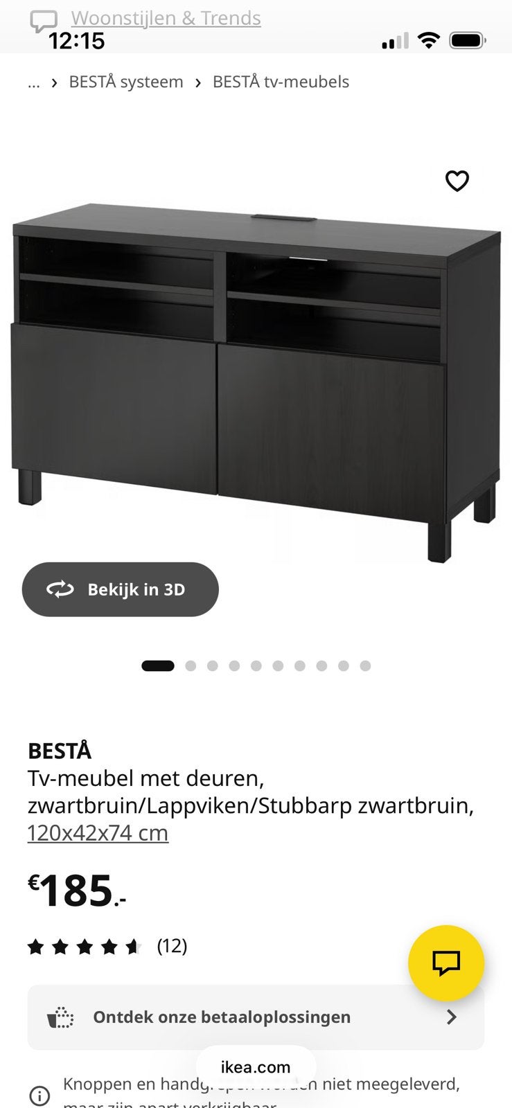 Televisiekast Besta Ikea zwart, Ophalen, 50 tot 100 cm, Zo goed als nieuw, Minder dan 100 cm