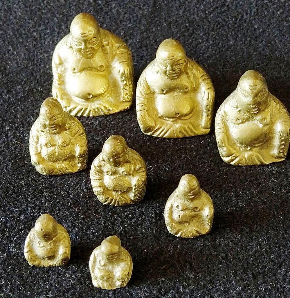 Geel koperen Boeddha's opiumgewichten set van 8 uit Siam, Antiek en Kunst, Ophalen of Verzenden