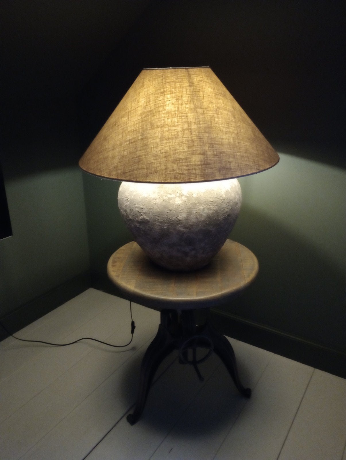 Kruiklamp XL met Jutten Lampenkap - Sfeervolle Verlichting, Huis en Inrichting, Lampen | Tafellampen, Ophalen, 50 tot 75 cm, Zo goed als nieuw