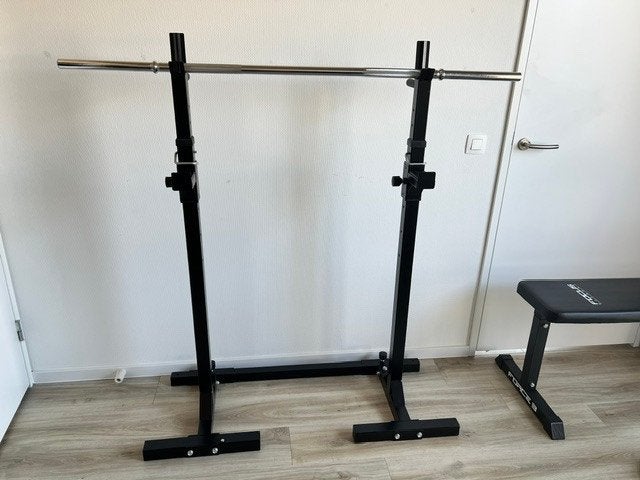 Power Rack met Bar, Bench en Gewichten, Sport en Fitness, Fitnessmaterialen, Ophalen, Gebruikt, Benen, Fitnessbank