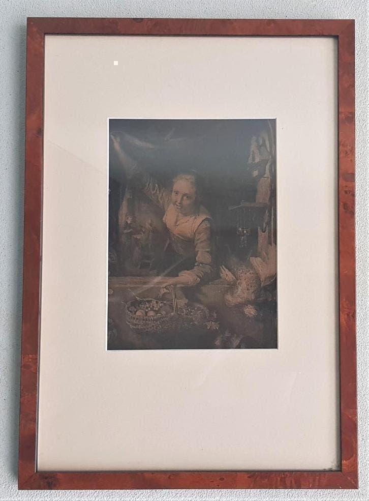 Ets Vrouw met fruitmand in venster Steelink naar Gerard Dou, Antiek en Kunst, Ophalen of Verzenden