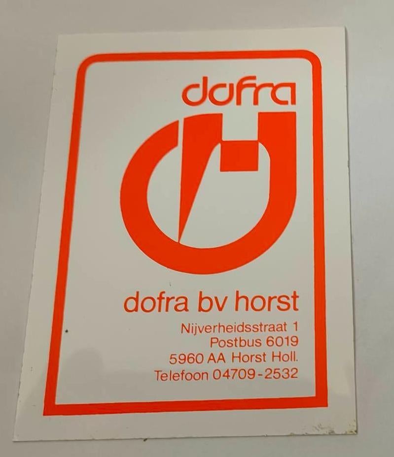 Sticker Dofra bv. Horst (1), Ophalen of Verzenden, Zo goed als nieuw, Bedrijf of Vereniging