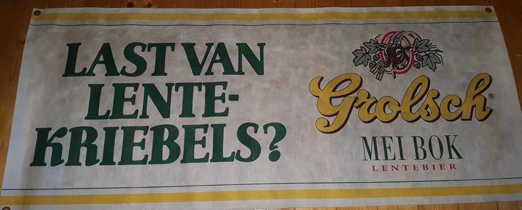 Groot doek Grolsch last van lente kriebels 148x60, Verzamelen, Biermerken, Ophalen of Verzenden, Zo goed als nieuw, Overige typen
