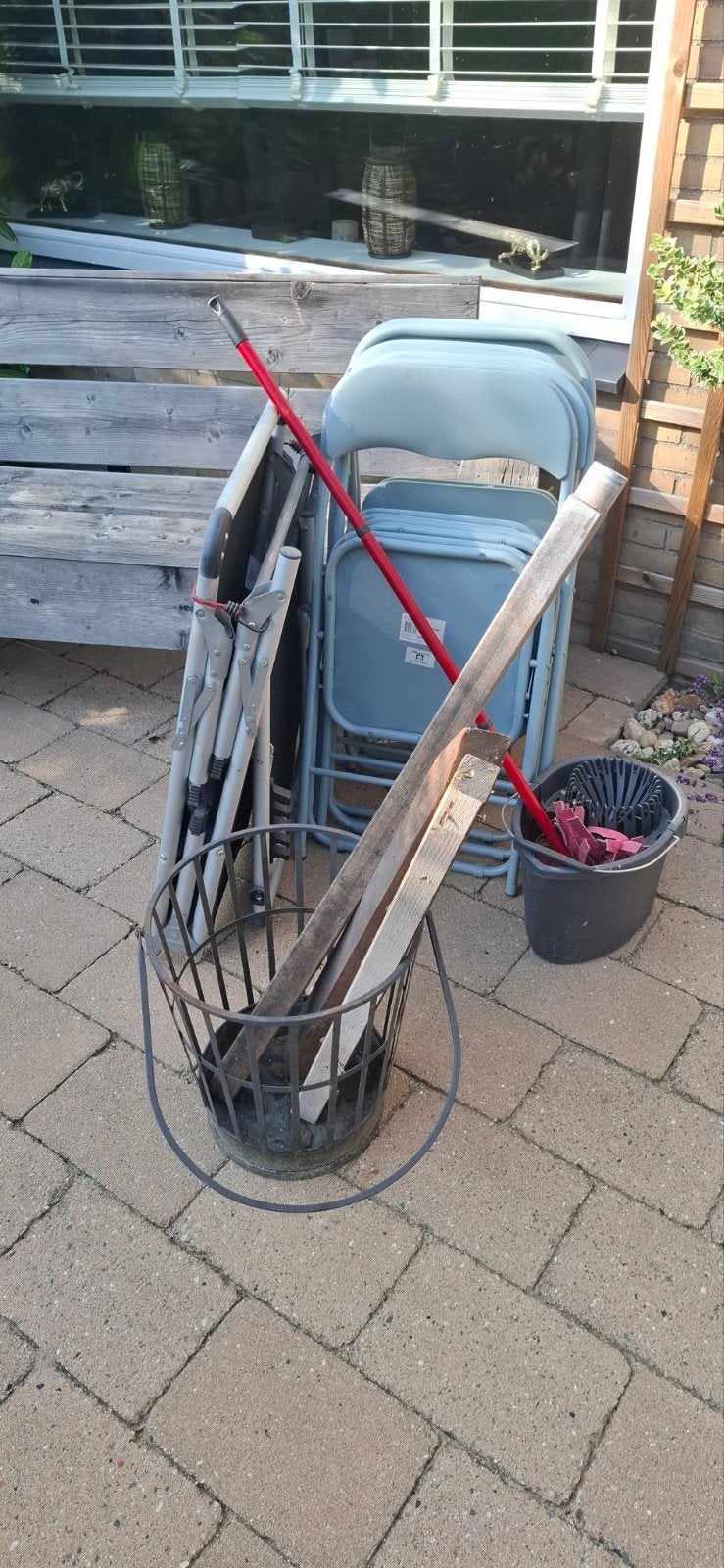 Diverse tuinspullen: stoelen, vuurkorf, hout en meer, Ophalen, Gebruikt, Metaal, Inklapbaar