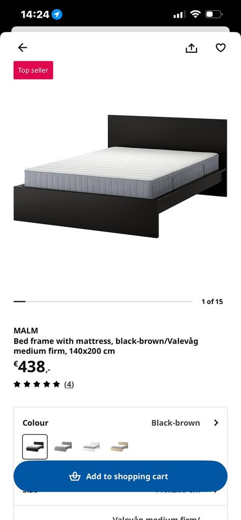 Bed with mattress 140*200, Huis en Inrichting, Slaapkamer | Bedden, Ophalen, Tweepersoons, 140 cm, Zo goed als nieuw