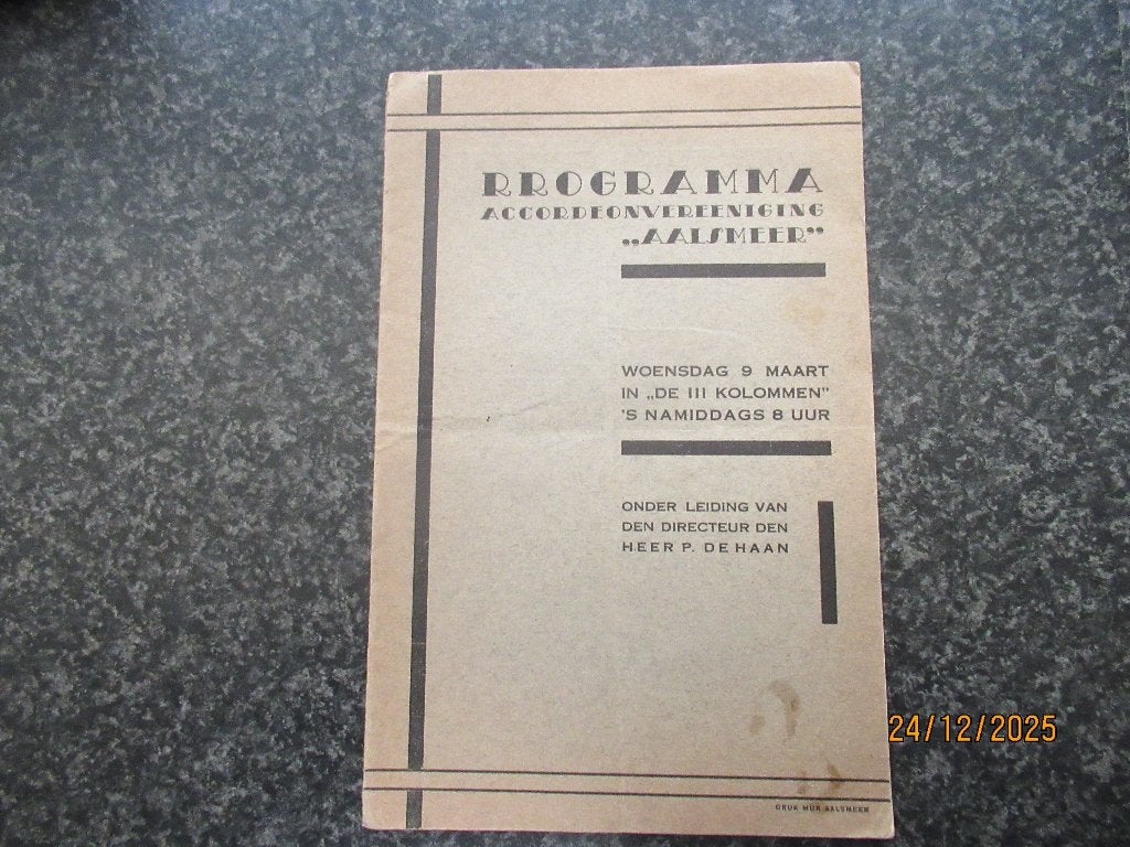 PROGRAMMA ACCORDEON-VEREENIGING AALSMEER- 1930 oa STRADIVARI, Boeken, Geschiedenis | Stad en Regio, Zo goed als nieuw, 20e eeuw of later