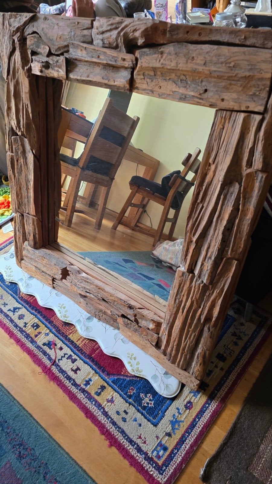 Mooie houten spiegel 90x90 cm, Ophalen, Vierkant, 50 tot 100 cm, Minder dan 100 cm