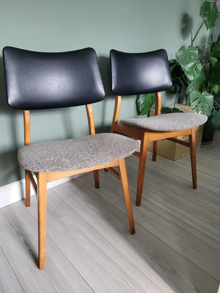 Vintage stoelen set van 2 met nieuwe zitting stof, Ophalen of Verzenden